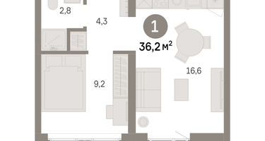 1-к. квартира, 36 м²
