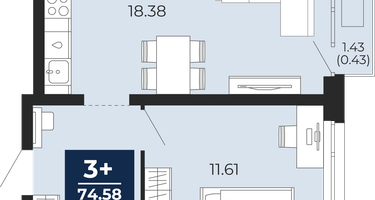 3-к. квартира, 74&nbsp;м²