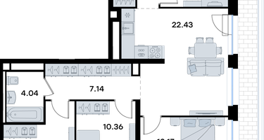 4-к. квартира, 91 м²