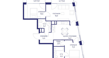 2-к. квартира, 69&nbsp;м²