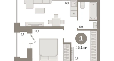 1-к. квартира, 45&nbsp;м²