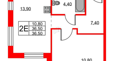1-к. квартира, 36&nbsp;м²