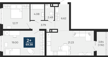 2-к. квартира, 69&nbsp;м²