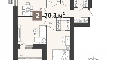 2-к. квартира, 70&nbsp;м²