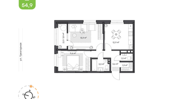 2-к. квартира, 54&nbsp;м²
