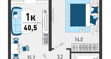 1-к. квартира, 45&nbsp;м²
