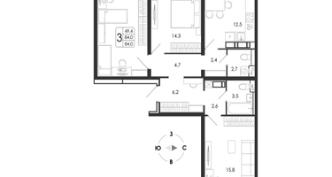 3-к. квартира, 84 м²