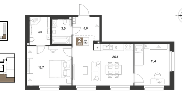 2-к. квартира, 58 м²