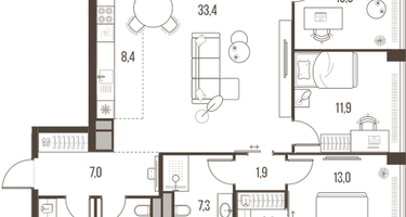 4-к. квартира, 104&nbsp;м²