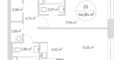 2-к. квартира, 44&nbsp;м²
