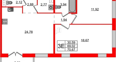 2-к. квартира, 71 м²