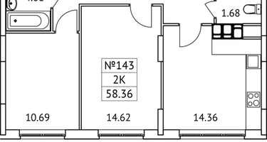 2-к. квартира, 58 м²
