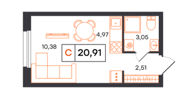 Студия, 20 м²