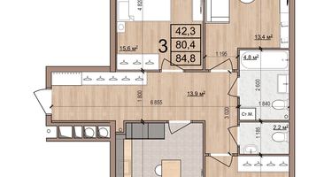 3-к. квартира, 84&nbsp;м²