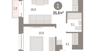 2-к. квартира, 35&nbsp;м²