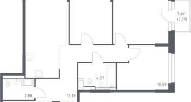 3-к. квартира, 89&nbsp;м²