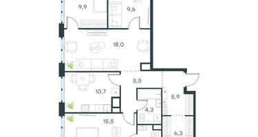 4-к. квартира, 89 м²