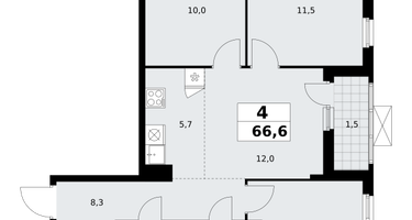 4-к. квартира, 66 м²