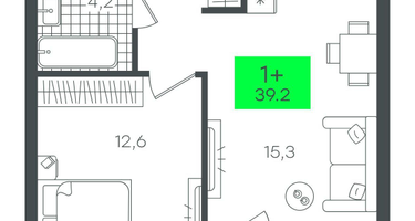 1-к. квартира, 39 м²