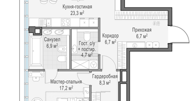 1-к. квартира, 73&nbsp;м²
