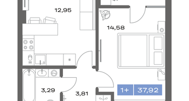 1-к. квартира, 37&nbsp;м²