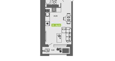 Студия, 26&nbsp;м²