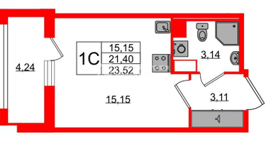 Студия, 21 м²