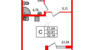 Студия, 32&nbsp;м²