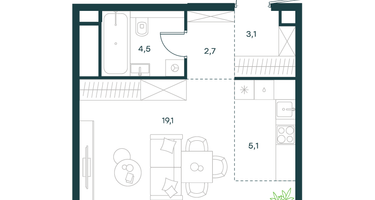 1-к. квартира, 34 м²