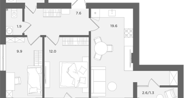 2-к. квартира, 56&nbsp;м²