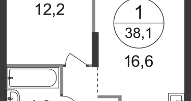 1-к. квартира, 38 м²