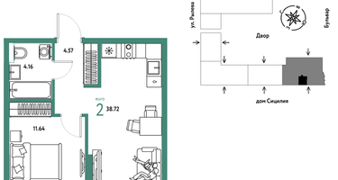 2-к. квартира, 38&nbsp;м²