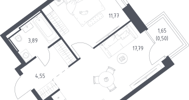 1-к. квартира, 38&nbsp;м²