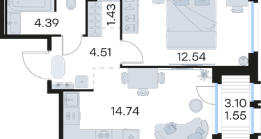 1-к. квартира, 39&nbsp;м²