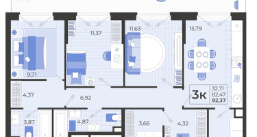 3-к. квартира, 82&nbsp;м²