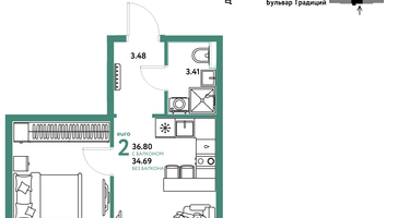 2-к. квартира, 36 м²
