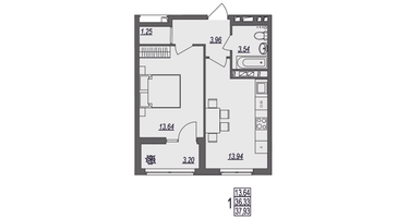 1-к. квартира, 37&nbsp;м²