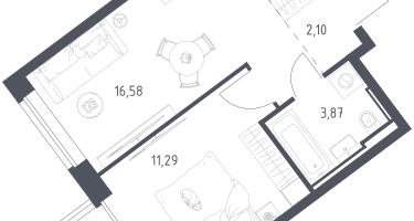 1-к. квартира, 34&nbsp;м²