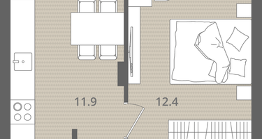 1-к. квартира, 34&nbsp;м²