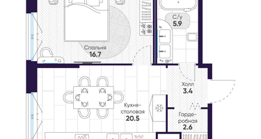 1-к. квартира, 49 м²