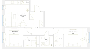 3-к. квартира, 61&nbsp;м²