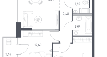 2-к. квартира, 55&nbsp;м²
