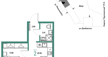 2-к. квартира, 29 м²