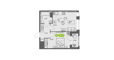 Студия, 39&nbsp;м²