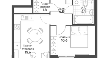 1-к. квартира, 36&nbsp;м²