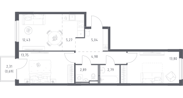 Студия, 61&nbsp;м²