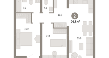 2-к. квартира, 76&nbsp;м²
