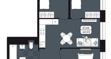 Студия, 62&nbsp;м²