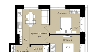 2-к. квартира, 45&nbsp;м²