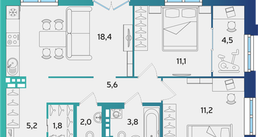 2-к. квартира, 63&nbsp;м²